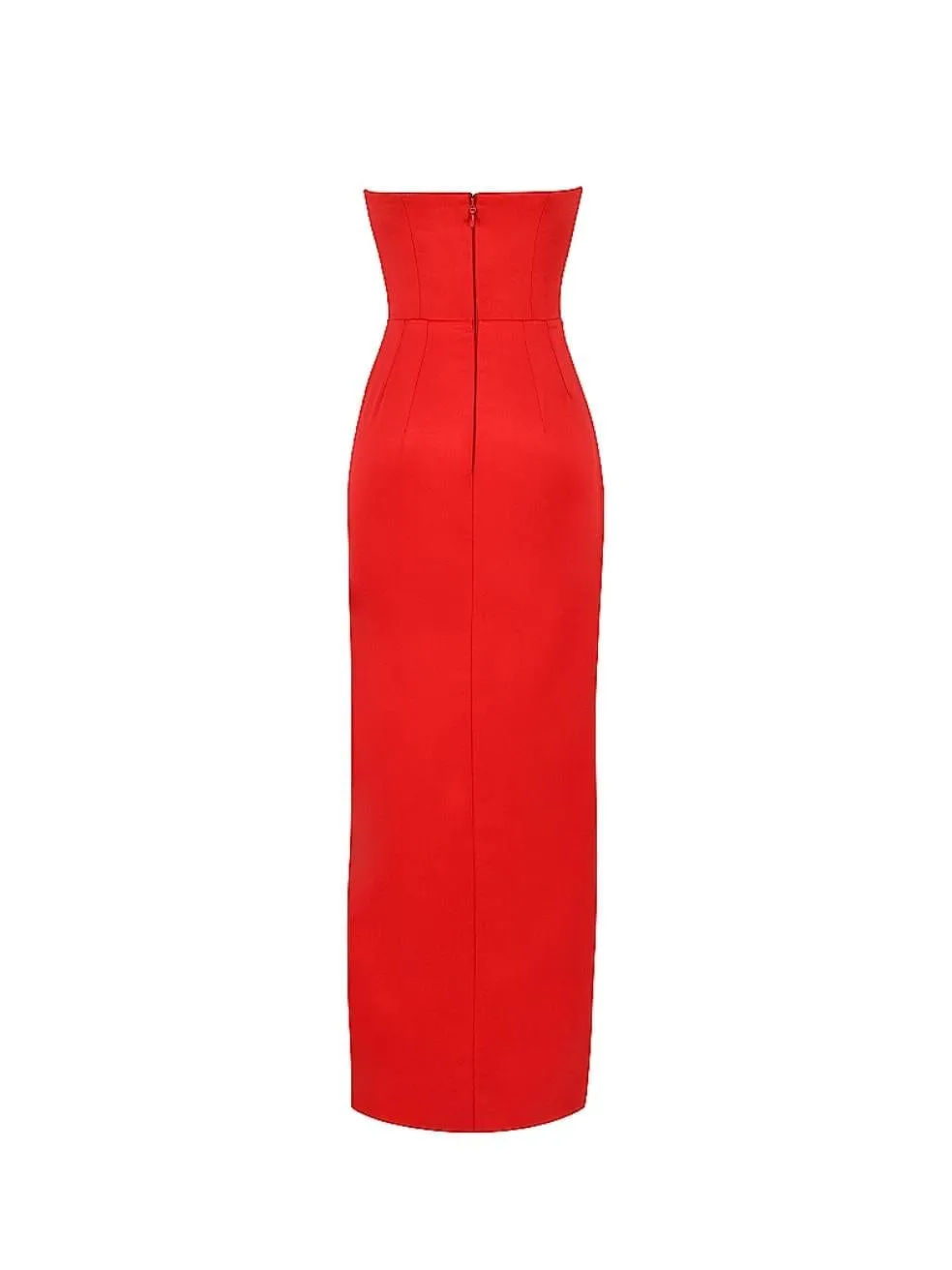Adrienne scarlet satin strapless gown