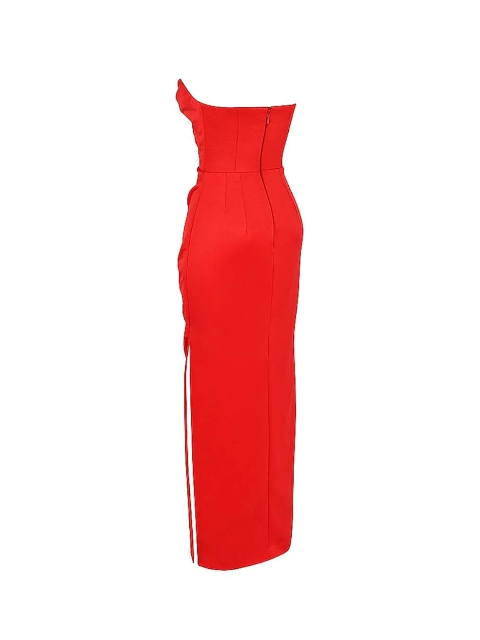 Adrienne scarlet satin strapless gown
