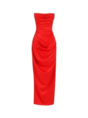 Adrienne scarlet satin strapless gown