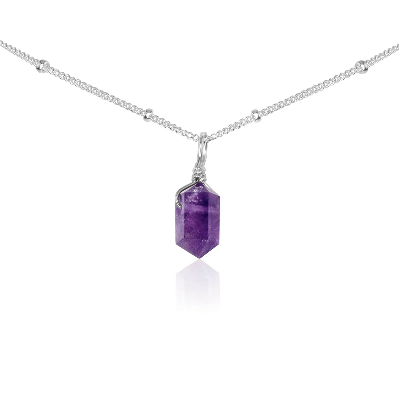 Amethyst Mini Double Terminated Crystal Point Pendant Choker Necklace