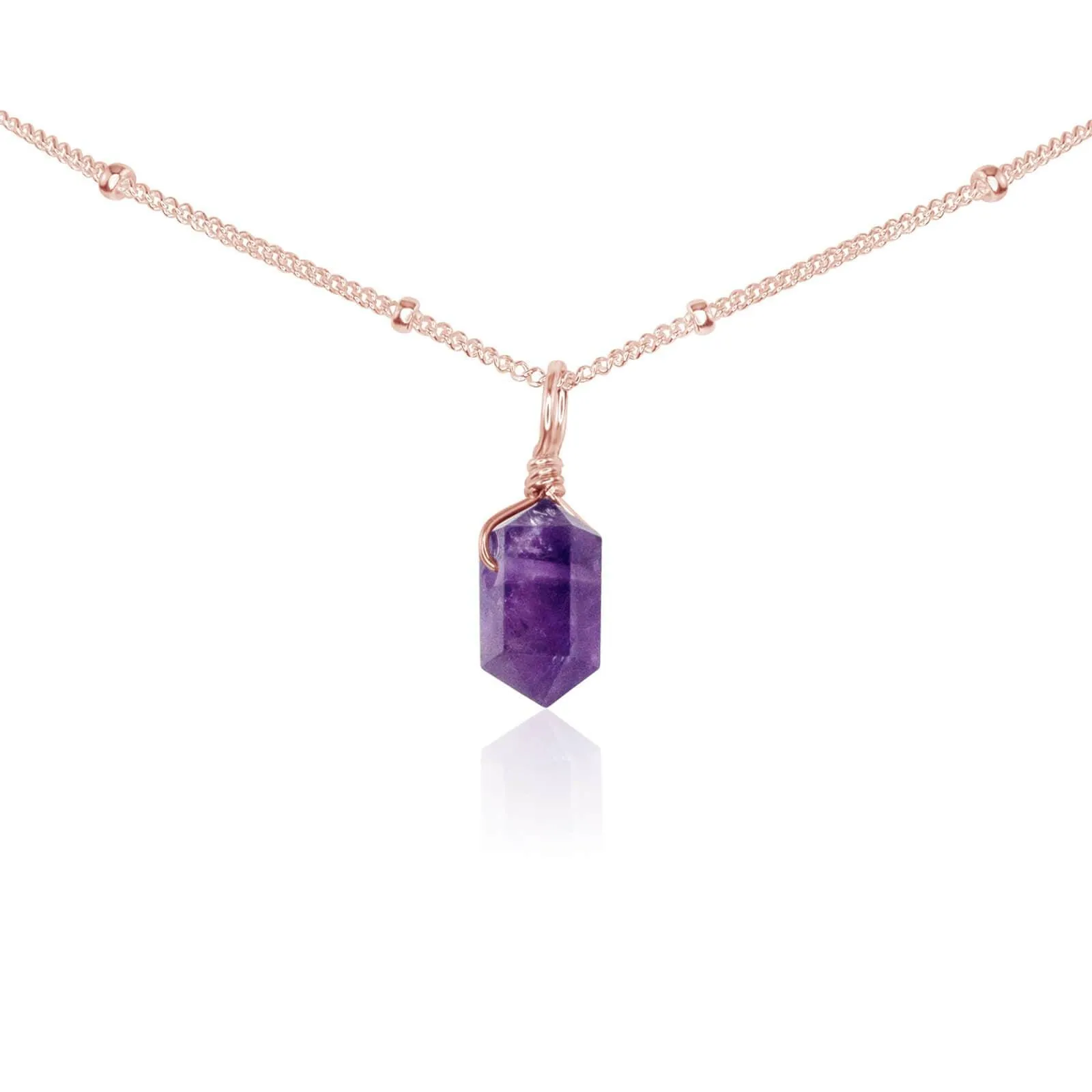 Amethyst Mini Double Terminated Crystal Point Pendant Choker Necklace