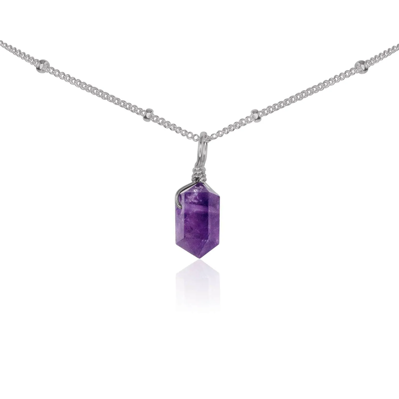 Amethyst Mini Double Terminated Crystal Point Pendant Choker Necklace