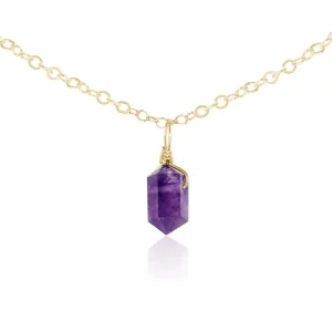 Amethyst Mini Double Terminated Crystal Point Pendant Choker Necklace