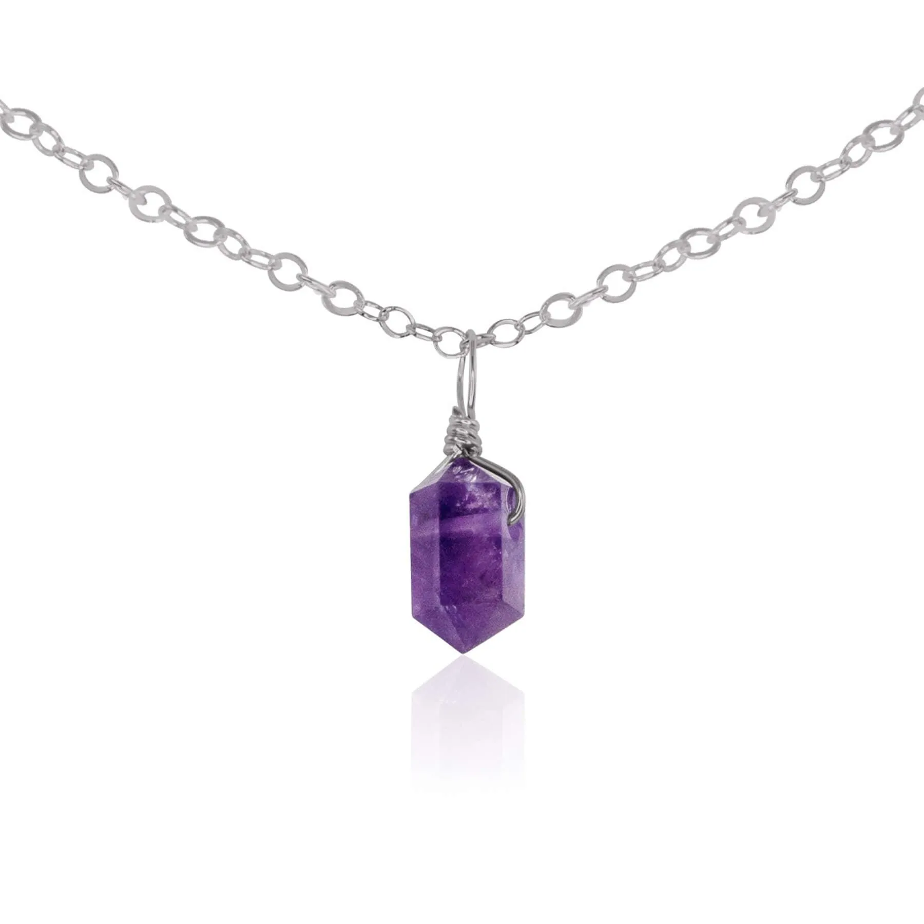 Amethyst Mini Double Terminated Crystal Point Pendant Choker Necklace