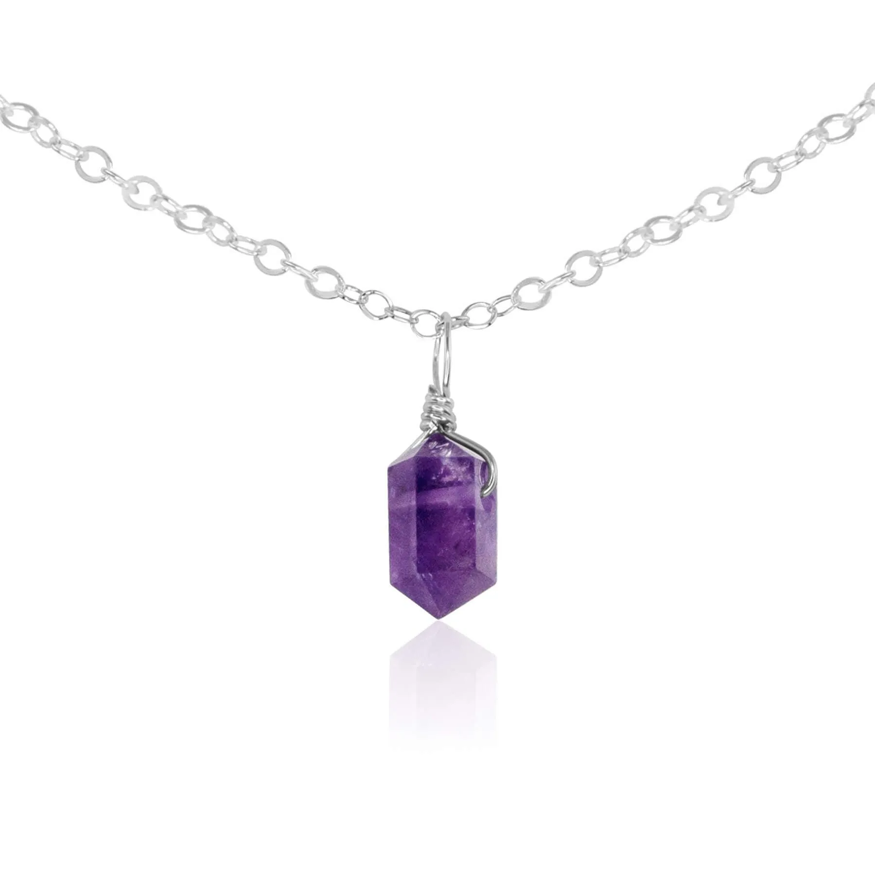 Amethyst Mini Double Terminated Crystal Point Pendant Choker Necklace