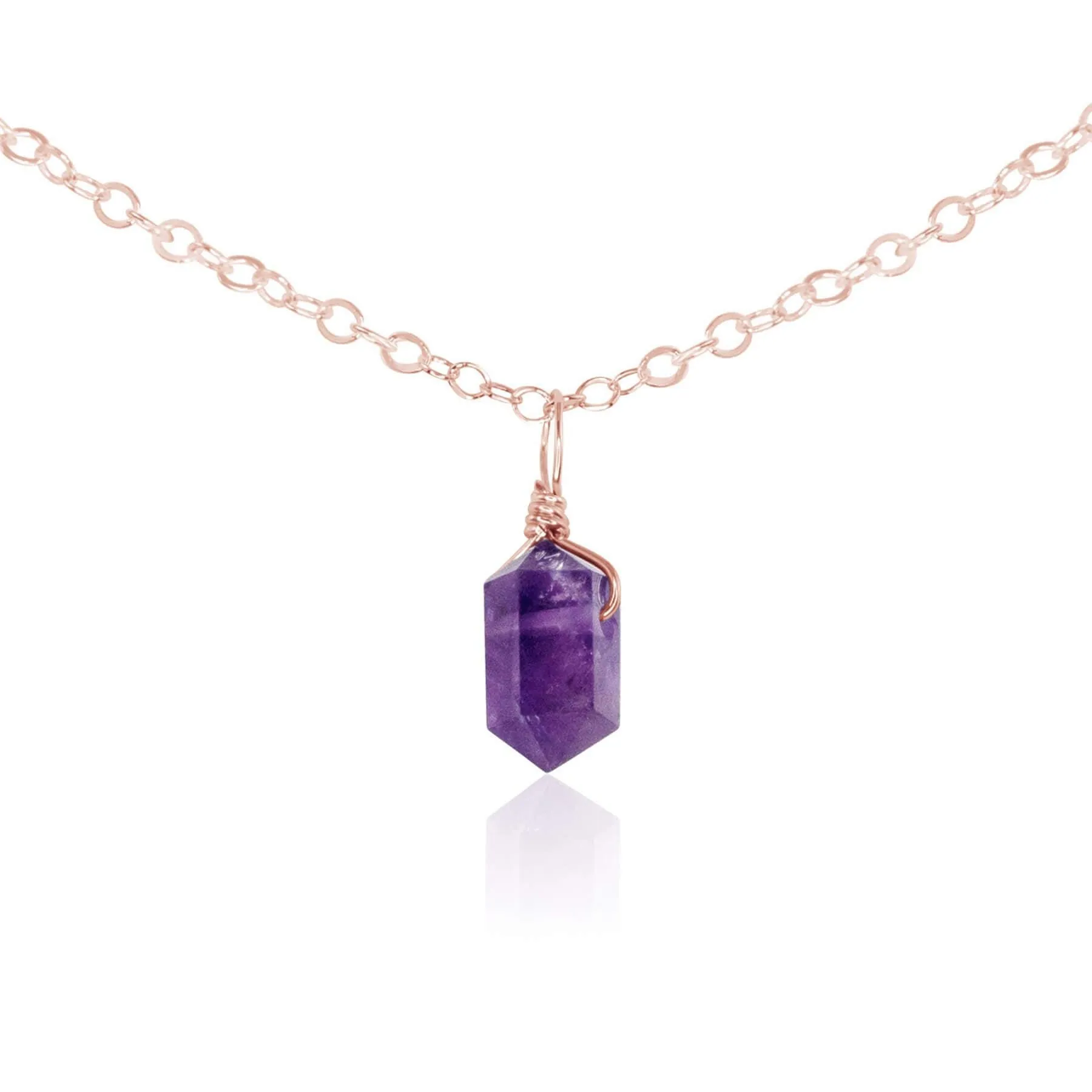 Amethyst Mini Double Terminated Crystal Point Pendant Choker Necklace