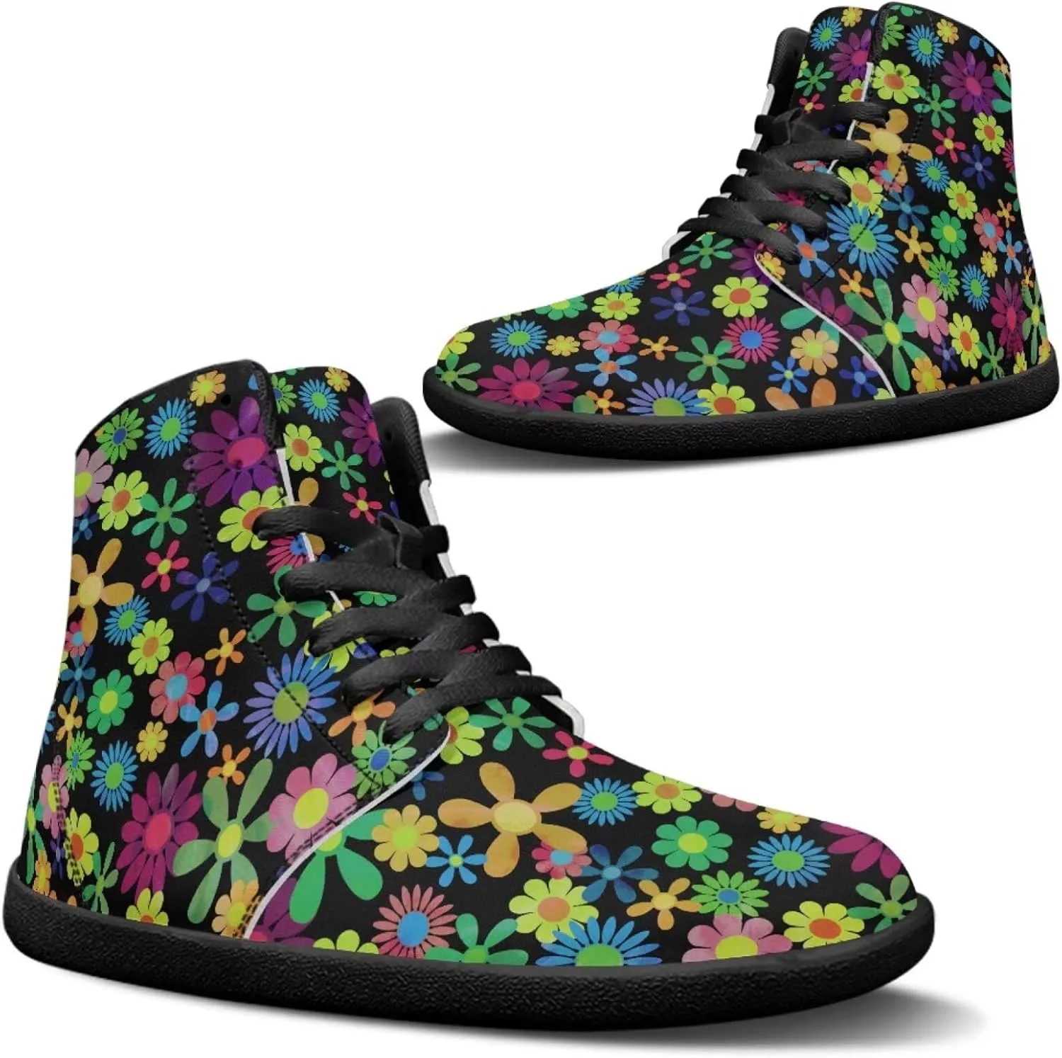 Binienty Wide Width Barefoot Shoes Men Women PU High Top Lace-up Cross-Trainer Sneakers Non Slip Flats