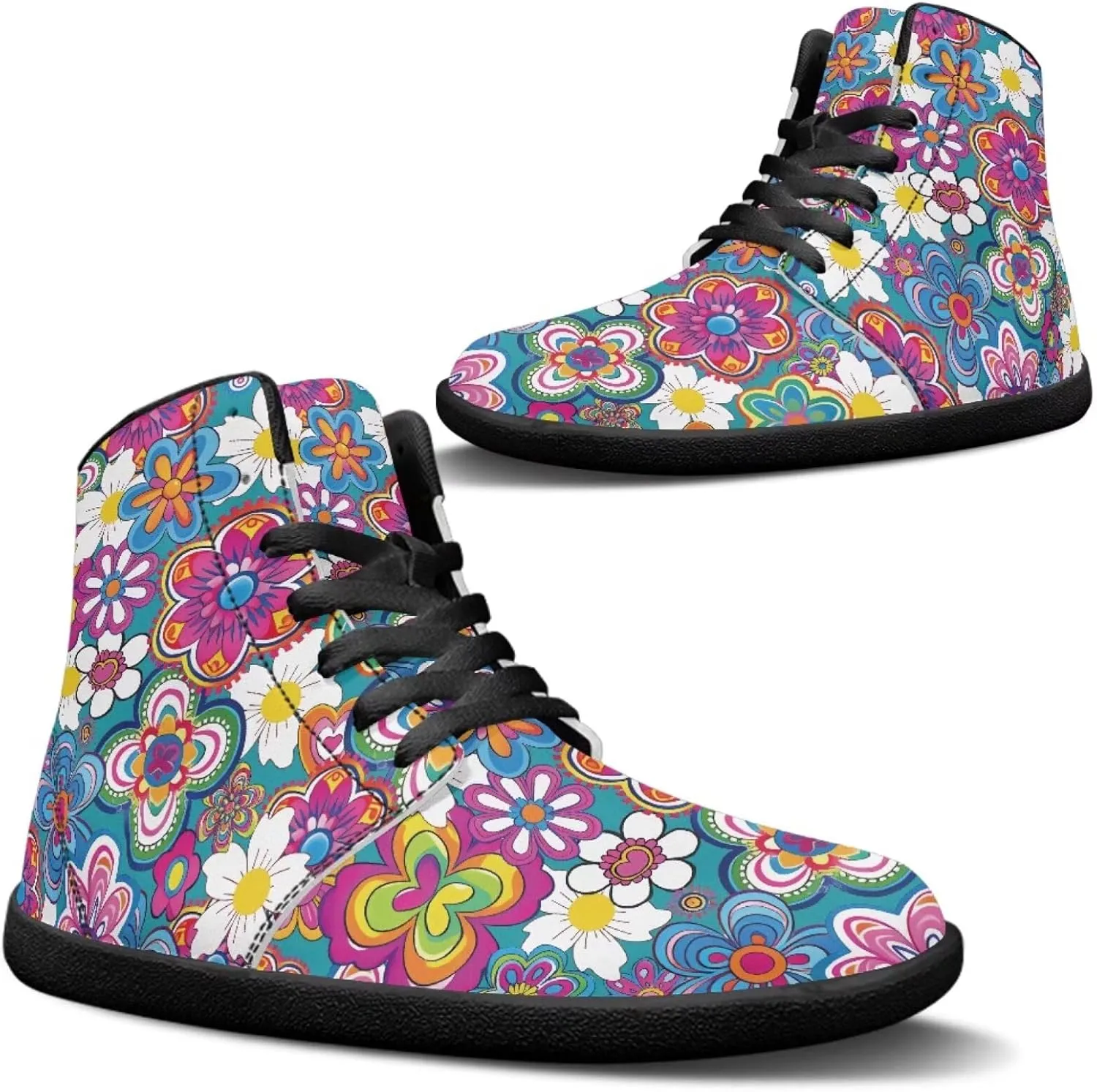 Binienty Wide Width Barefoot Shoes Men Women PU High Top Lace-up Cross-Trainer Sneakers Non Slip Flats