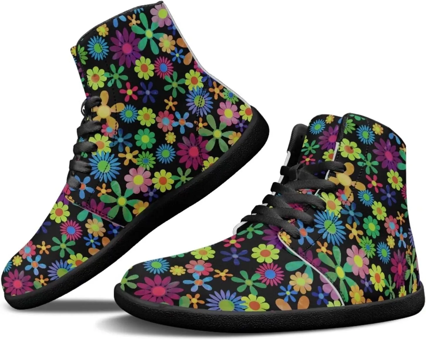 Binienty Wide Width Barefoot Shoes Men Women PU High Top Lace-up Cross-Trainer Sneakers Non Slip Flats