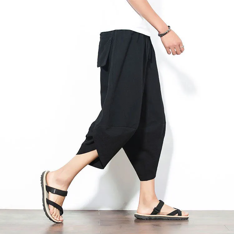 Black Drawstring Cropped Pants
