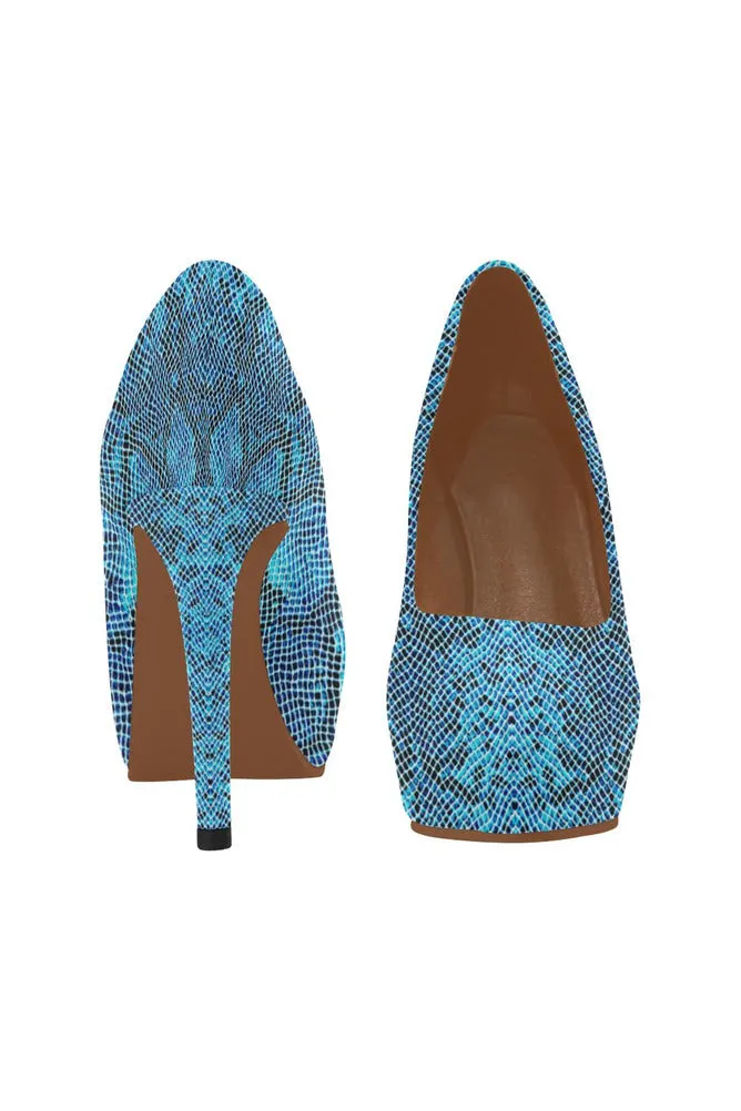 Blue Snakeskin Women's High Heels