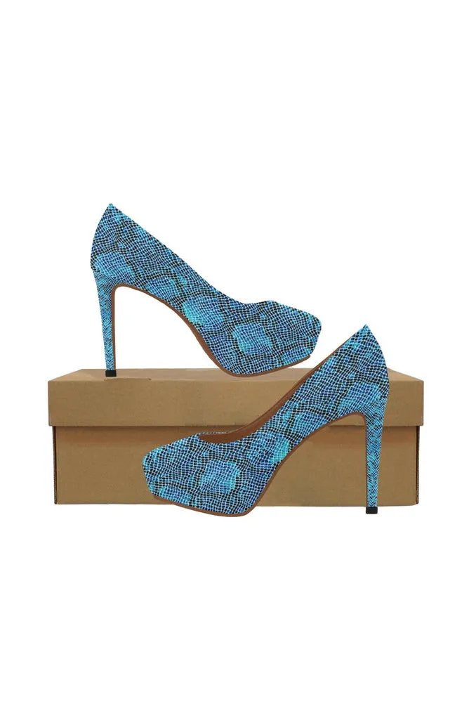 Blue Snakeskin Women's High Heels