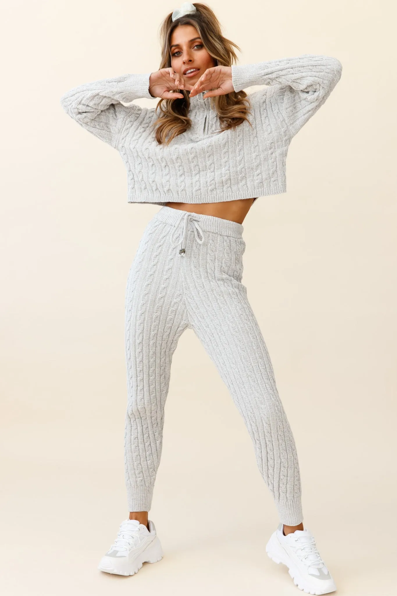 Breckenridge Long Cable Knit Pants Grey