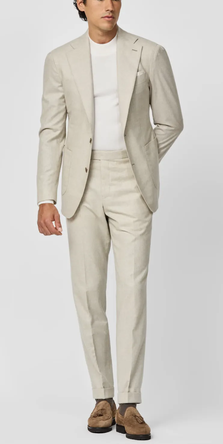 Carlo Barbera Beige Merino Wool & Cashmere Glencheck