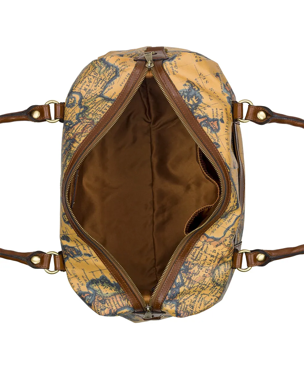 Cerasella Duffel Bag - Patina Coated Linen Canvas European Map Print