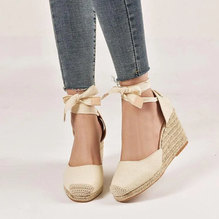 Chicvane Lace Up Close Toe Wedge Sandals Espadrille Sandals