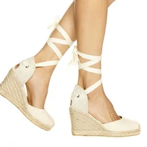 Chicvane Lace Up Close Toe Wedge Sandals Espadrille Sandals