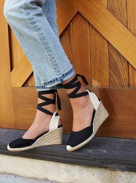 Chicvane Lace Up Close Toe Wedge Sandals Espadrille Sandals