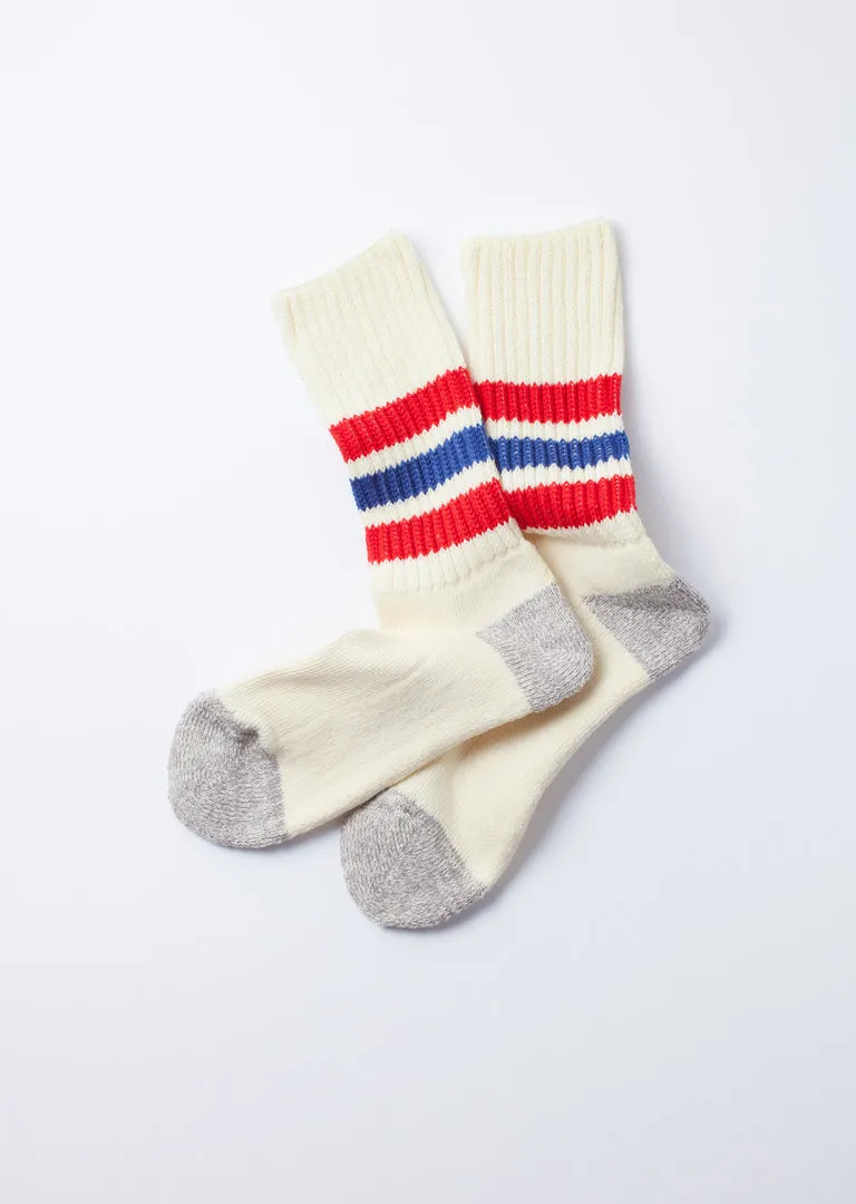 Coarse Ribbed Oldschool Crew Socks - Chili Red/Blue - R1255