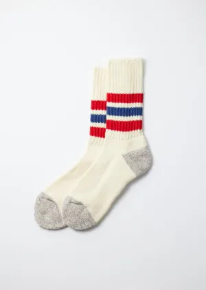 Coarse Ribbed Oldschool Crew Socks - Chili Red/Blue - R1255