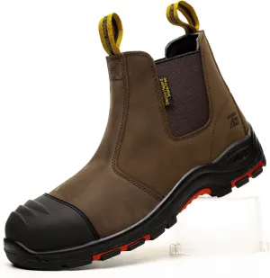 Composite Steel Toe Boots for Men Work Genuine Leather Anti-slip Safety insulated Shoes Smash and Puncture Resistant High Top Slip on Chelsea Boots