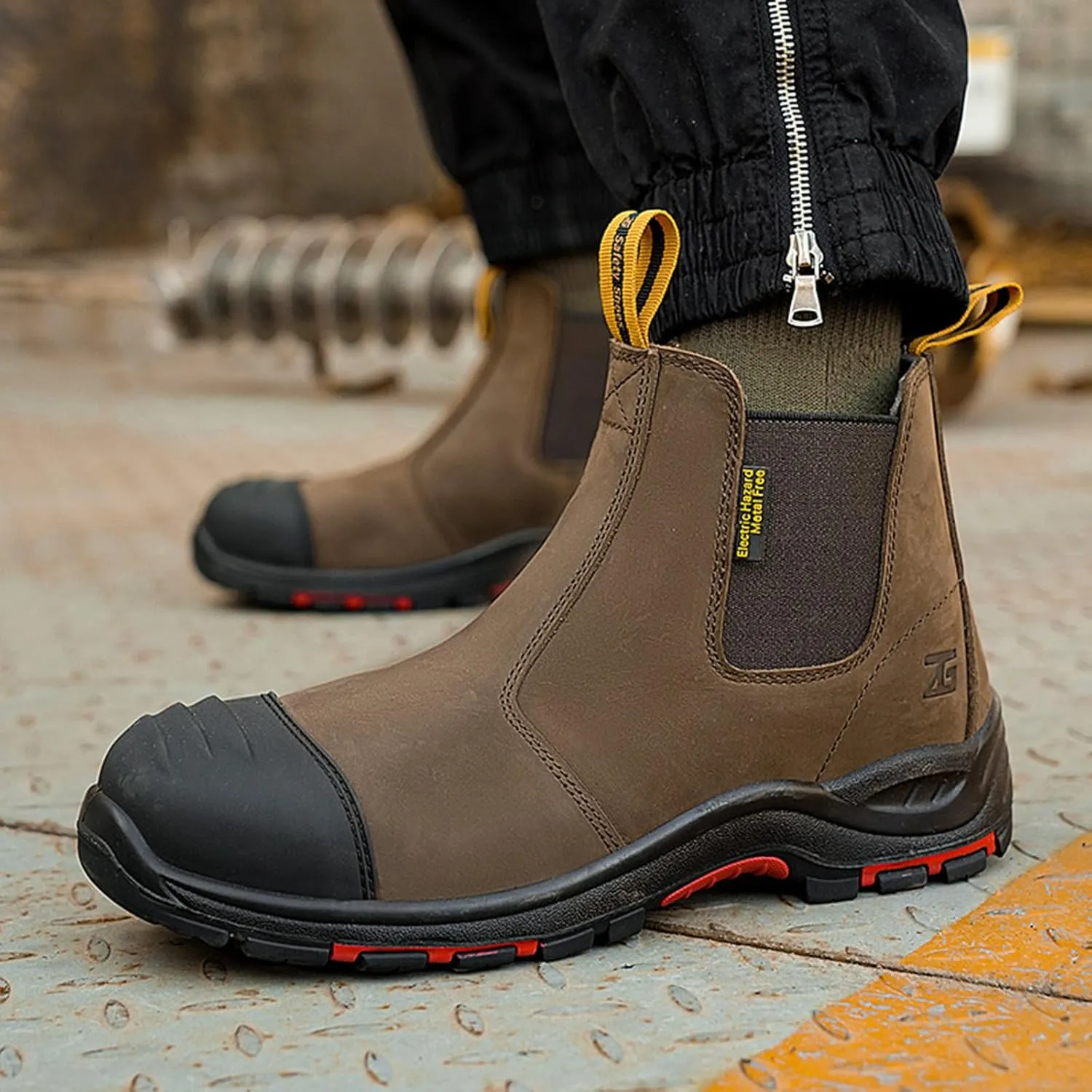 Composite Steel Toe Boots for Men Work Genuine Leather Anti-slip Safety insulated Shoes Smash and Puncture Resistant High Top Slip on Chelsea Boots