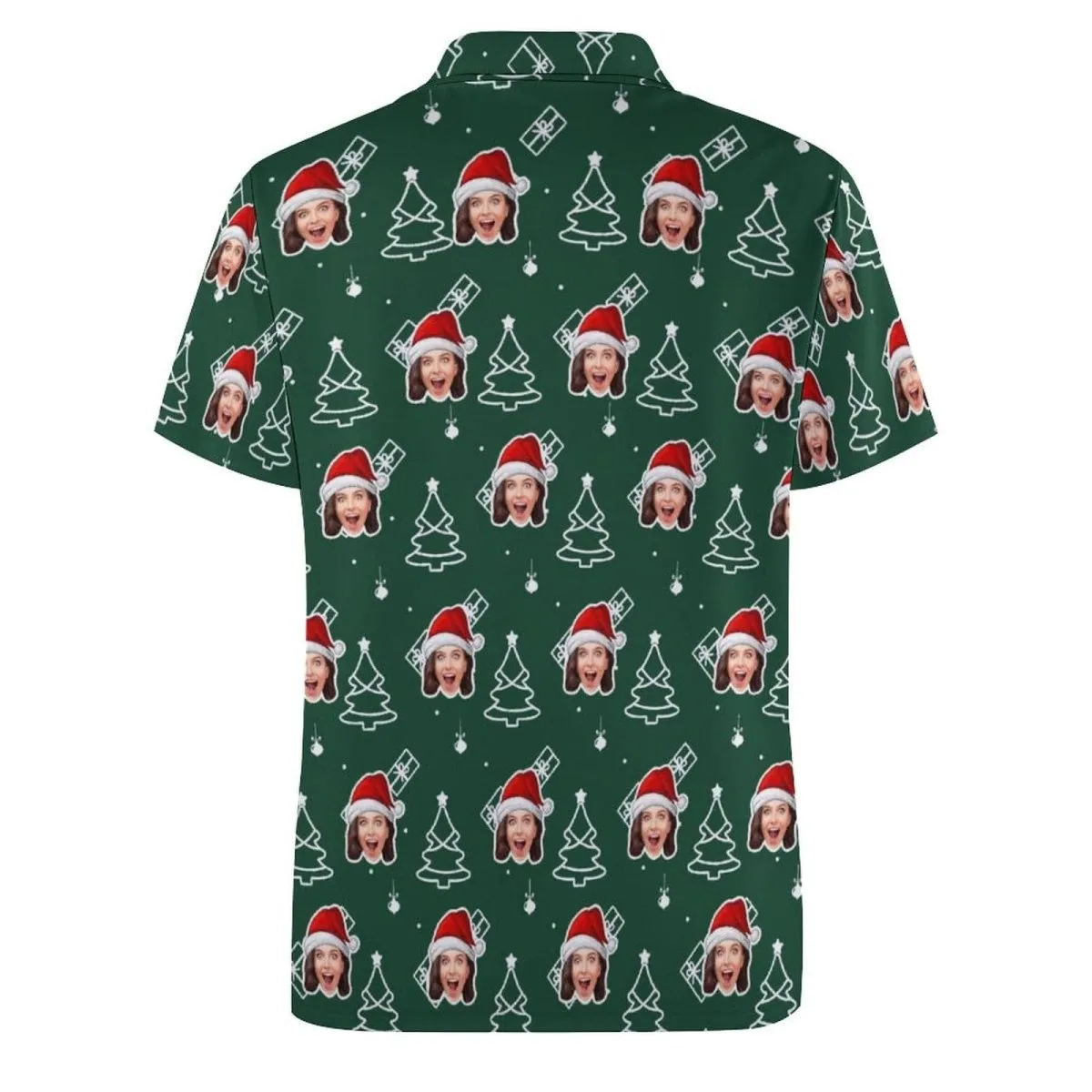Custom Face Green Christmas Tree All Over Print Polo Shirt Personalized Men's Golf Shirt