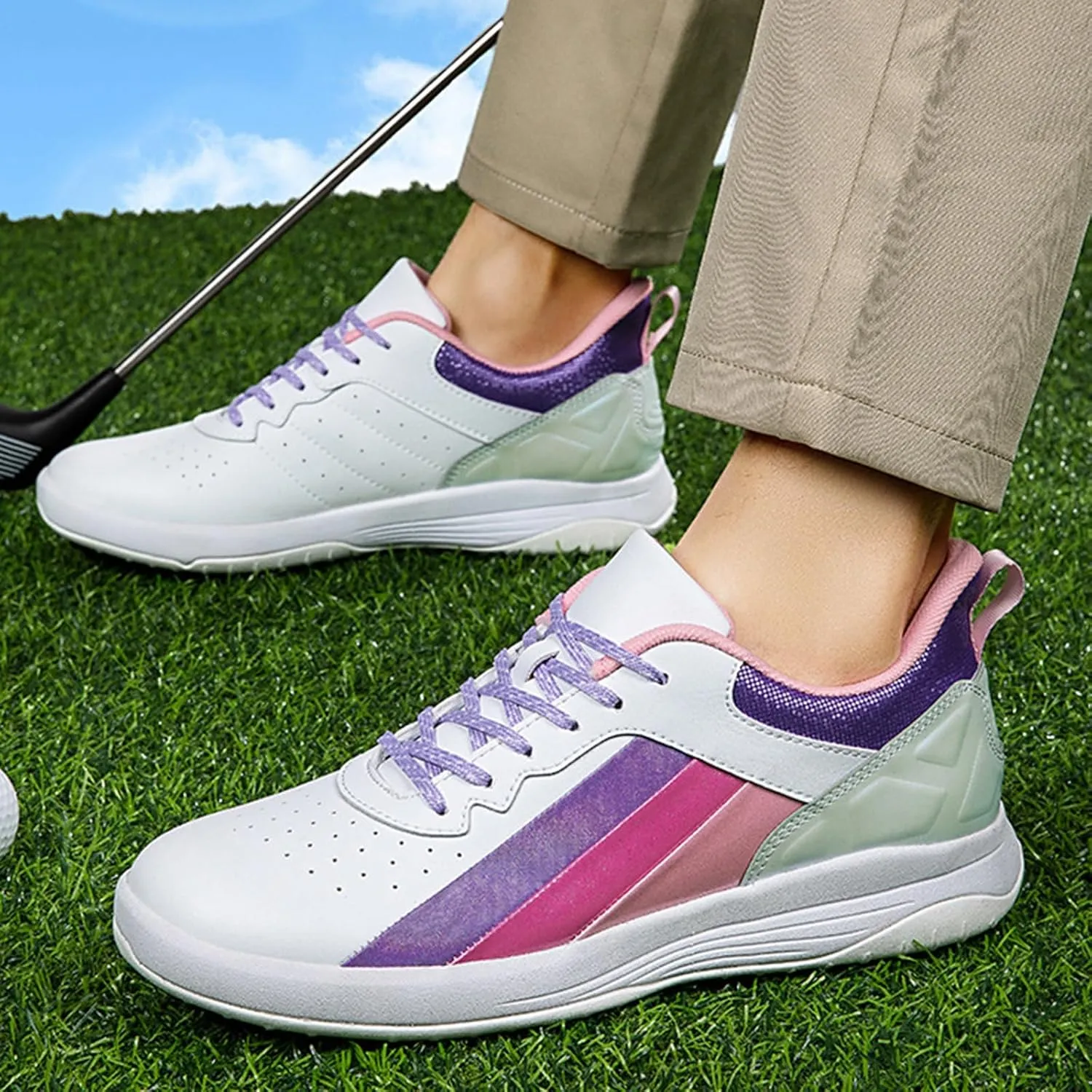 DHAEY Mens Golf Shoes Spiked Athletic Walking Fitness Shoes Fashion Waterproof Golfers Sneakers Sport Gym Shoes with Spikes (Color : C, Size : 8.5 Women/7 Men)