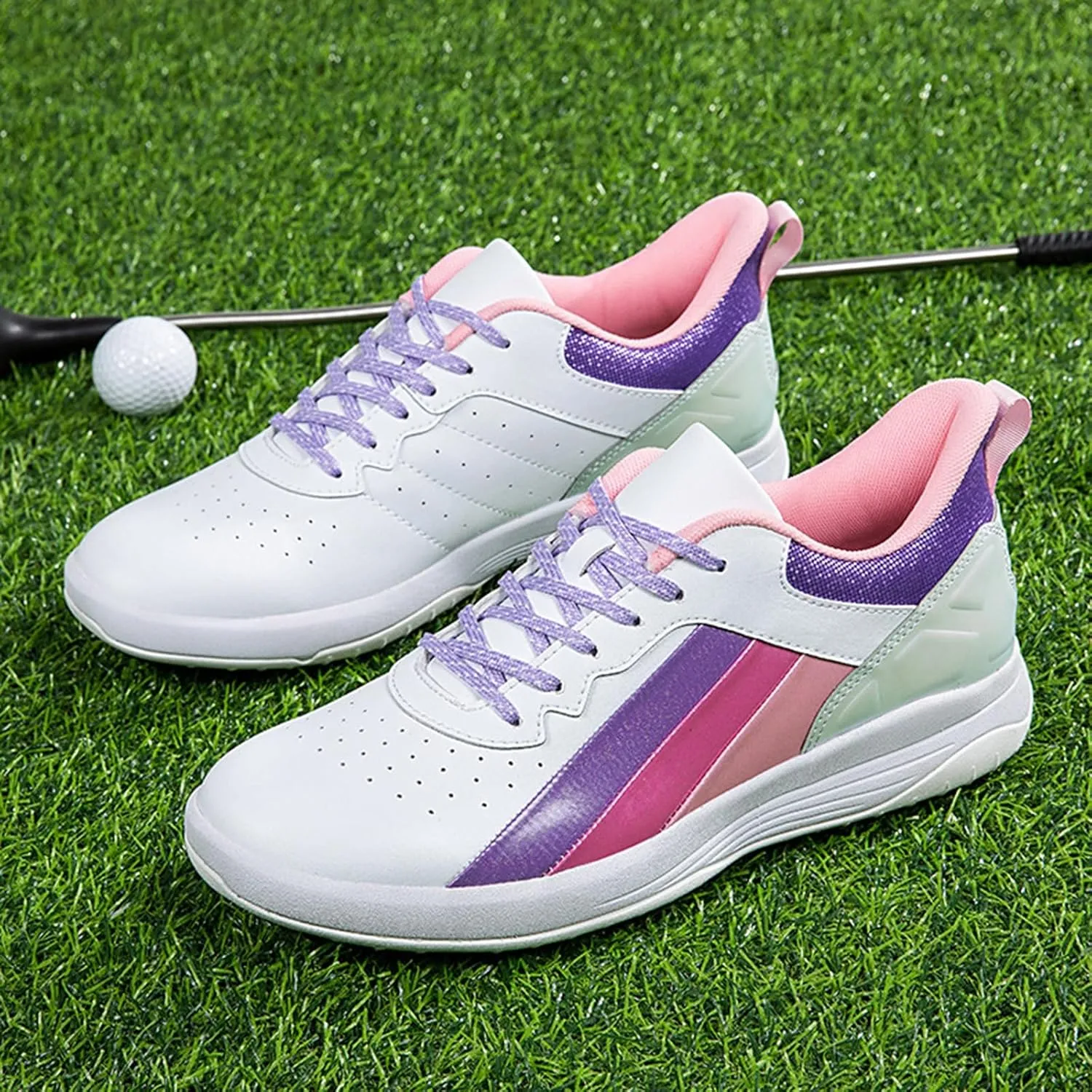 DHAEY Mens Golf Shoes Spiked Athletic Walking Fitness Shoes Fashion Waterproof Golfers Sneakers Sport Gym Shoes with Spikes (Color : C, Size : 8.5 Women/7 Men)