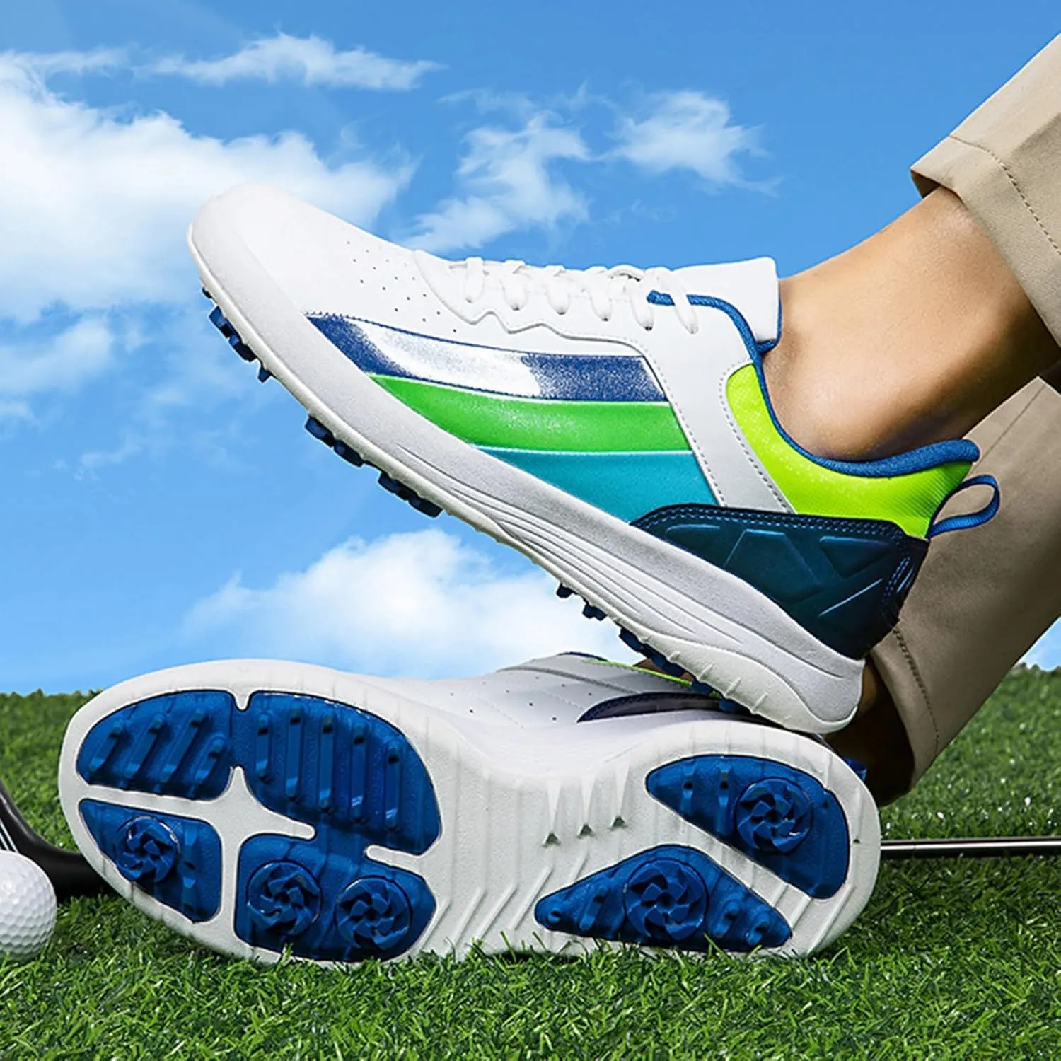 DHAEY Mens Golf Shoes Spiked Athletic Walking Fitness Shoes Fashion Waterproof Golfers Sneakers Sport Gym Shoes with Spikes (Color : C, Size : 8.5 Women/7 Men)