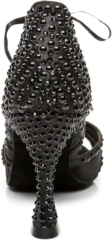 DKZSYIM Women Rhinestone Ballroom Dance Shoes Latin Salsa Perfermence Practice Dancing Shoes,Model YCL433