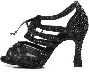 DKZSYIM Women Rhinestone Ballroom Dance Shoes Latin Salsa Perfermence Practice Dancing Shoes,Model YCL433