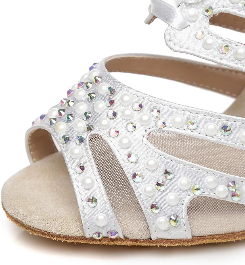 DKZSYIM Women Rhinestone Ballroom Dance Shoes Latin Salsa Perfermence Practice Dancing Shoes,Model YCL433