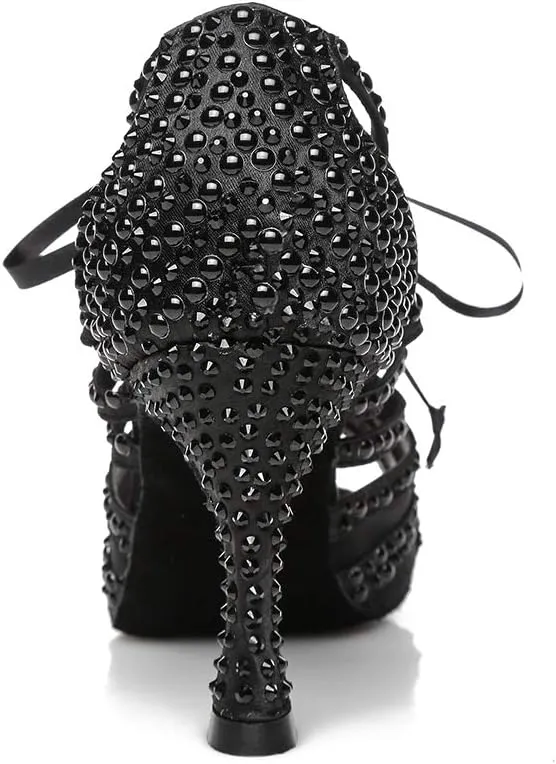 DKZSYIM Women Rhinestone Ballroom Dance Shoes Latin Salsa Perfermence Practice Dancing Shoes,Model YCL433