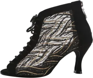 DKZSYIM Women Rhinestone Ballroom Dance Shoes Latin Salsa Perfermence Practice Dancing Shoes,Model YCL434