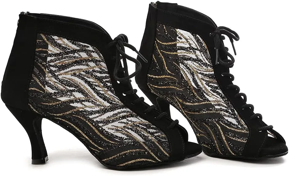 DKZSYIM Women Rhinestone Ballroom Dance Shoes Latin Salsa Perfermence Practice Dancing Shoes,Model YCL434