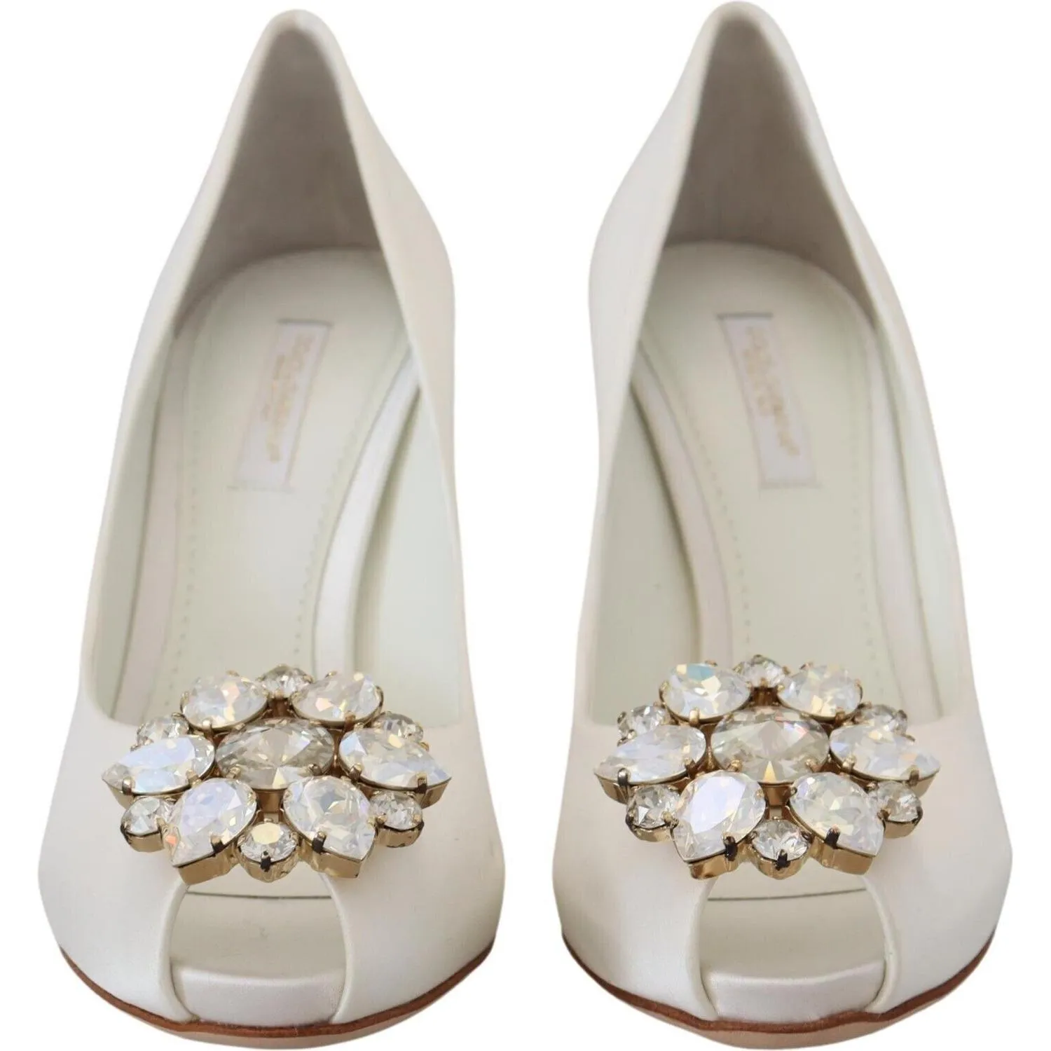 Dolce & Gabbana Crystal-Embellished White Peep Toe Heels