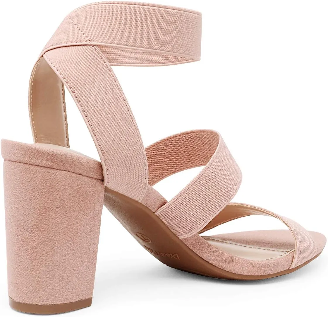 DREAM PAIRS Women's Open Toe High Chunky Elastic Strap Dress Heel Sandals