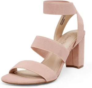 DREAM PAIRS Women's Open Toe High Chunky Elastic Strap Dress Heel Sandals