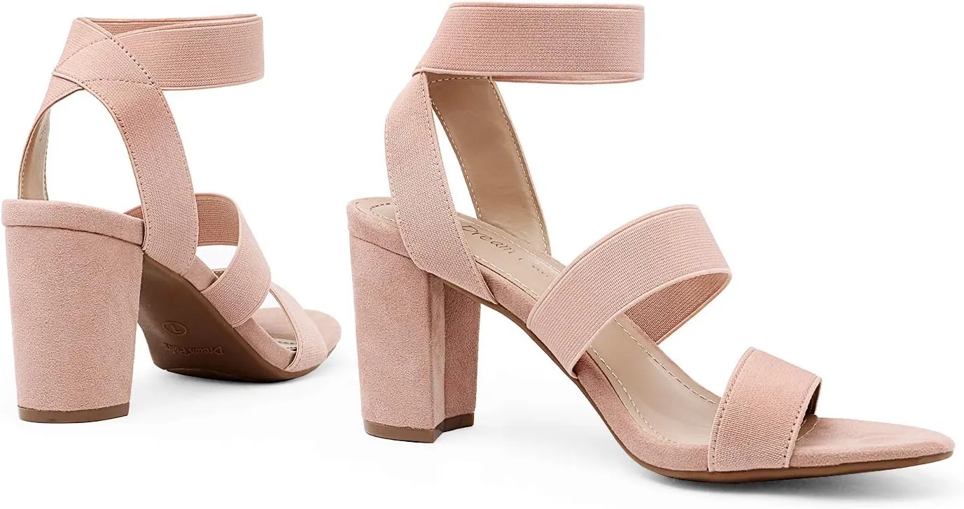 DREAM PAIRS Women's Open Toe High Chunky Elastic Strap Dress Heel Sandals