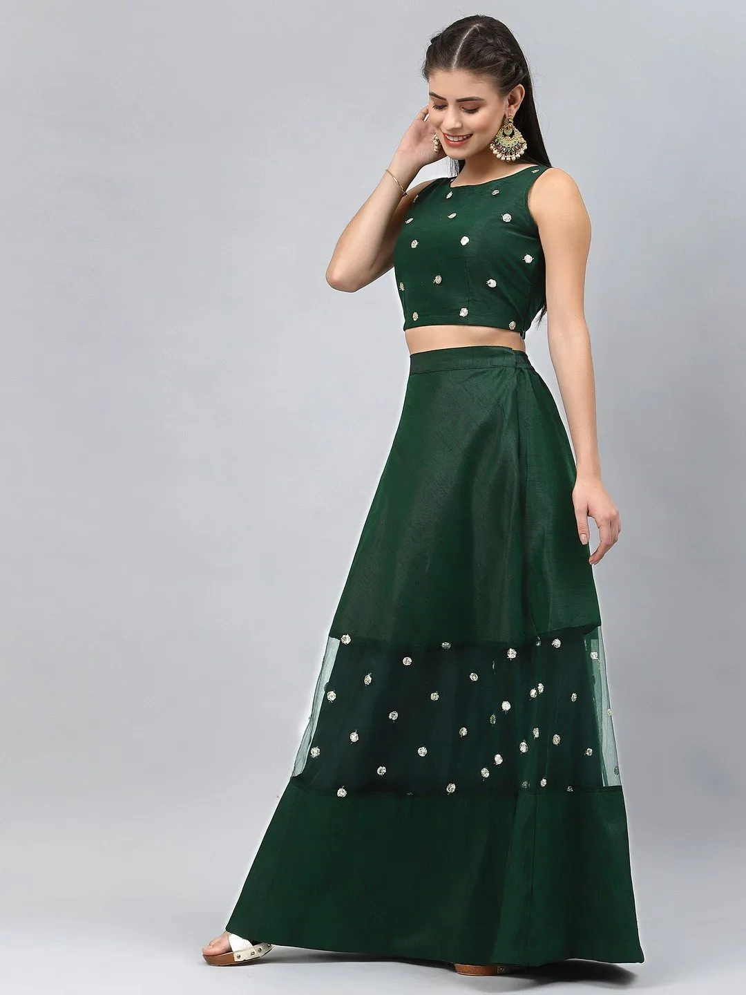 Dupion and Net Sequin Embroidered Lehenga Set