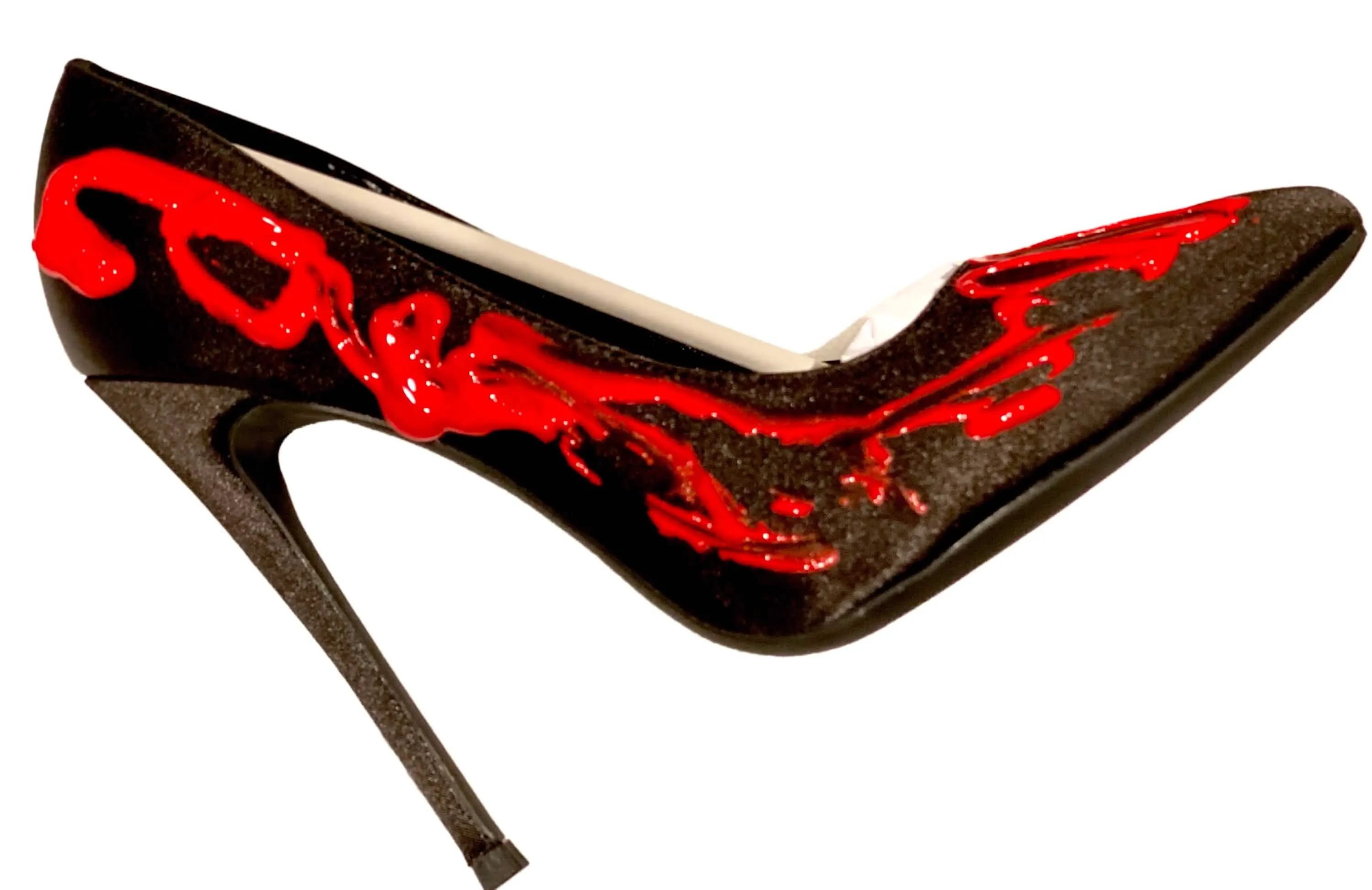 Elegant Black Satin Heels with Vibrant Red Accents