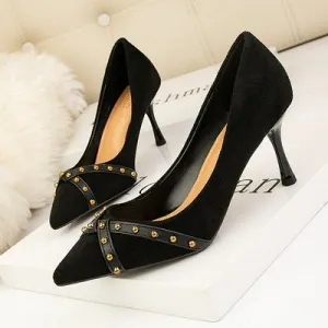 Elegant Rivet Bow Knot Shallow Office High Heels
