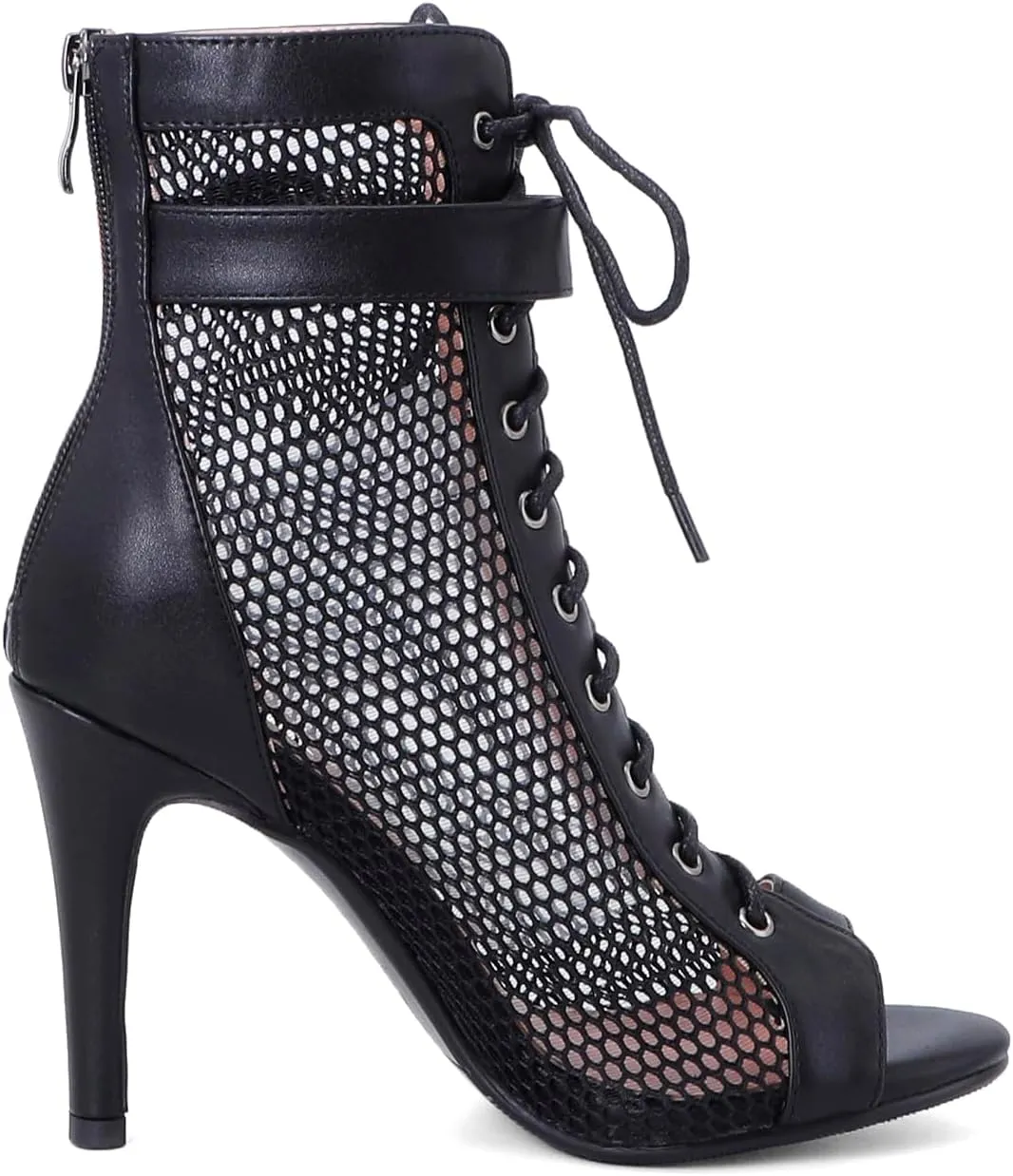 FENIKUSU Women's Ballroom Dance Shoes Peep Toe High Heel Summer Sandals Ankle Strap Mesh Boots Model F8