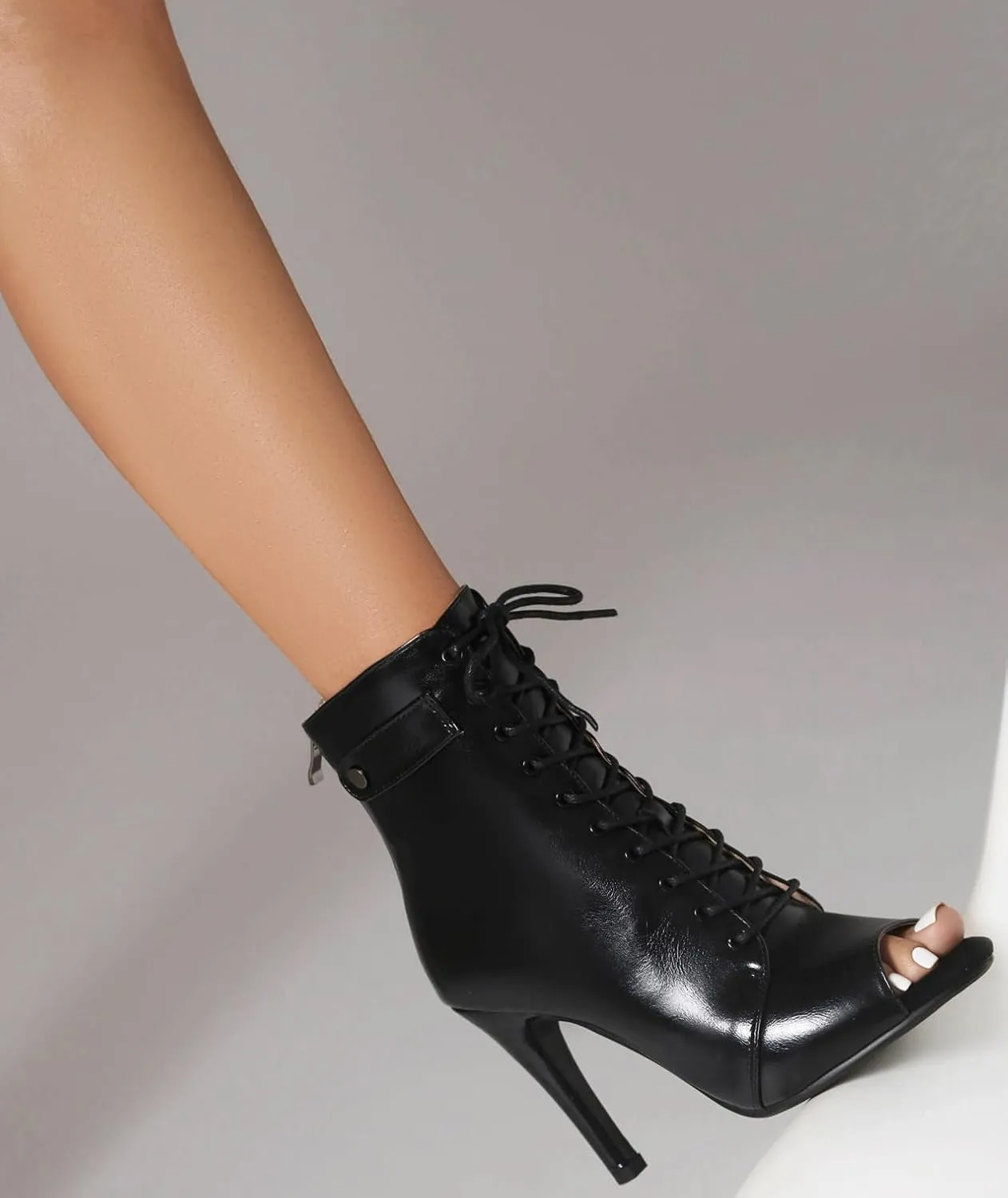 FENIKUSU Women's Latin Dance Shoes High Heels Sexy Stilettos for Ballroom Peep-toe Ankle Boots Model F26