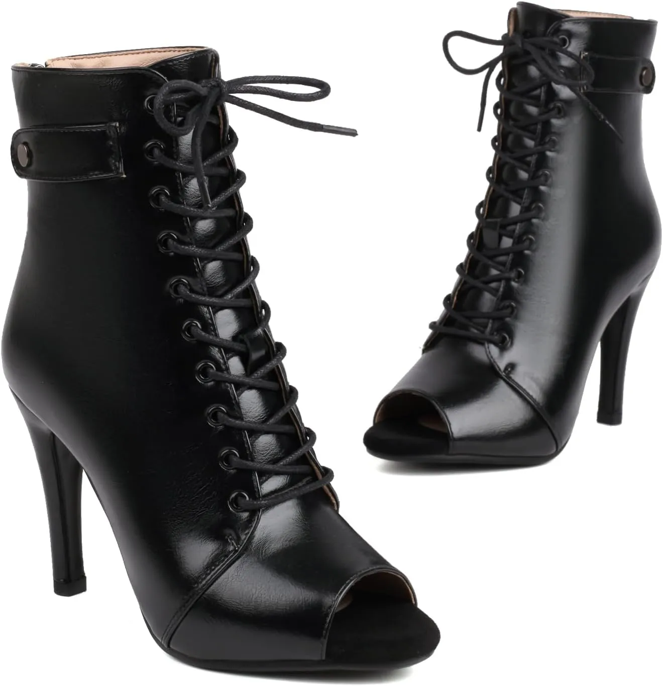 FENIKUSU Women's Latin Dance Shoes High Heels Sexy Stilettos for Ballroom Peep-toe Ankle Boots Model F26