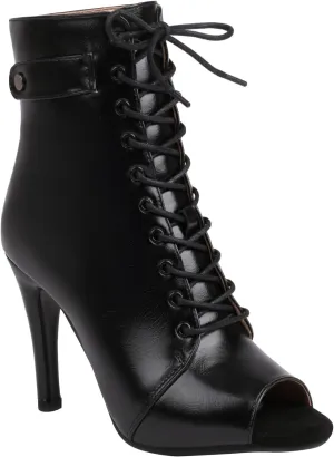 FENIKUSU Women's Latin Dance Shoes High Heels Sexy Stilettos for Ballroom Peep-toe Ankle Boots Model F26