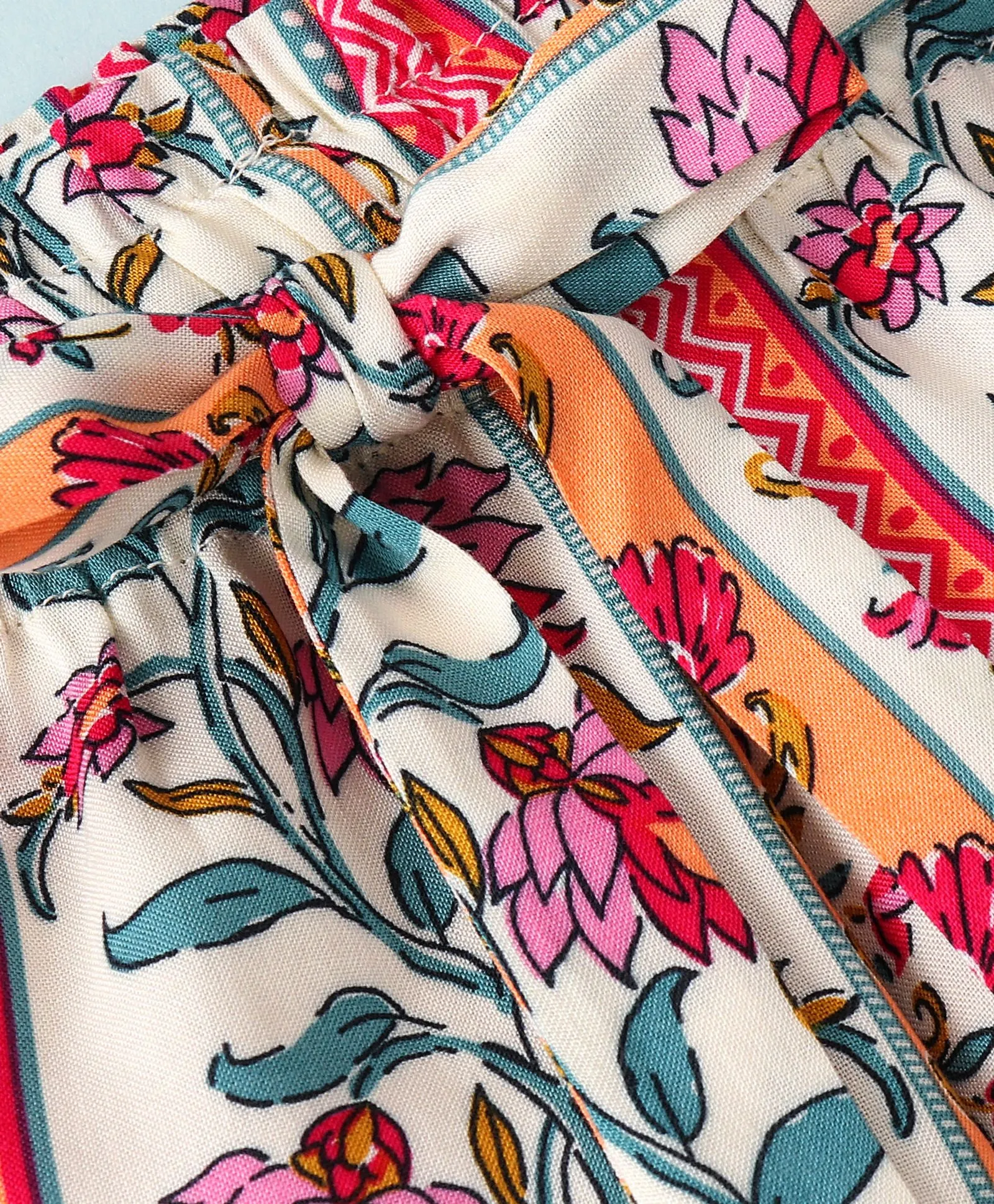 Floral Jacquard Printed Belted Shorts