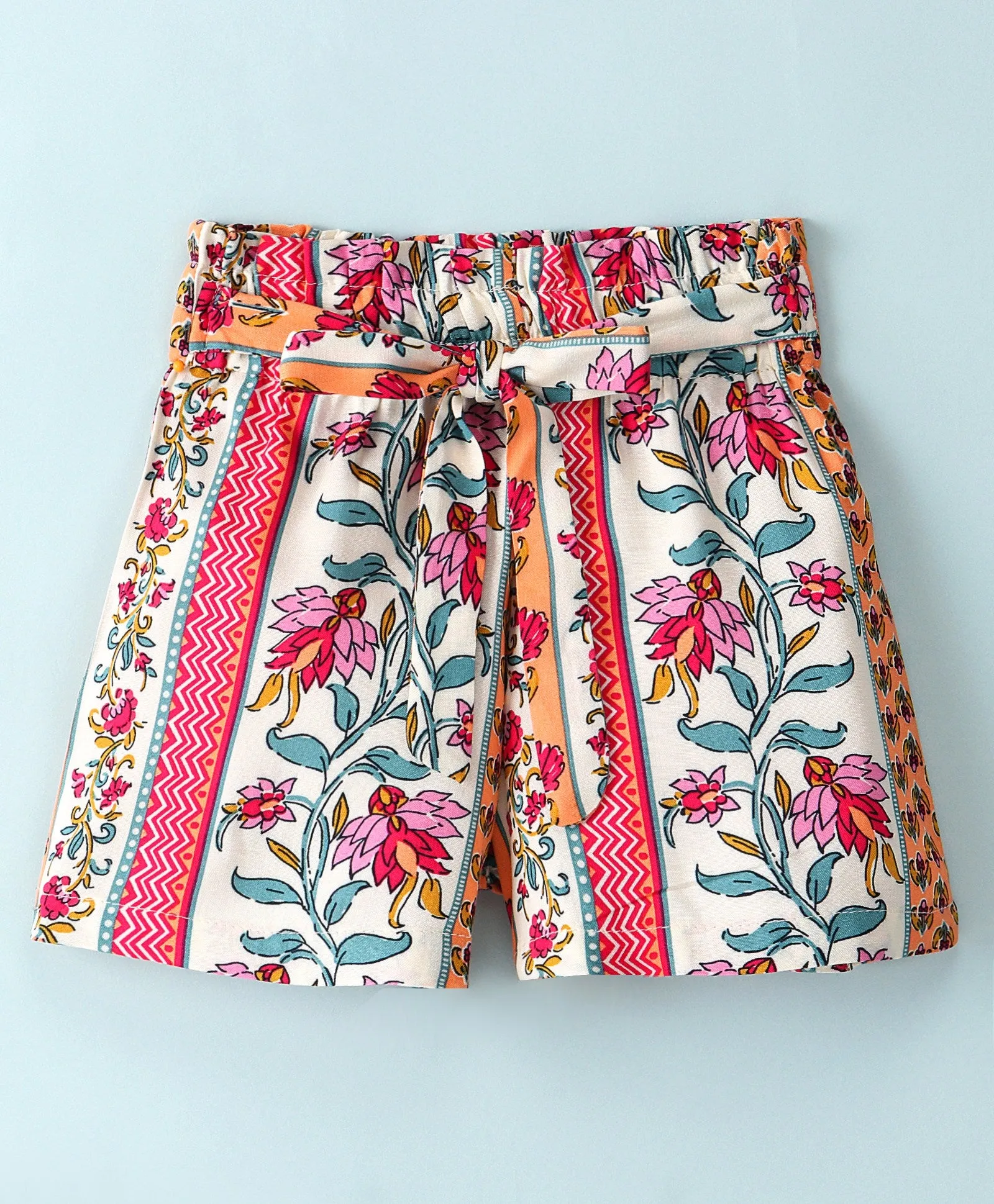 Floral Jacquard Printed Belted Shorts