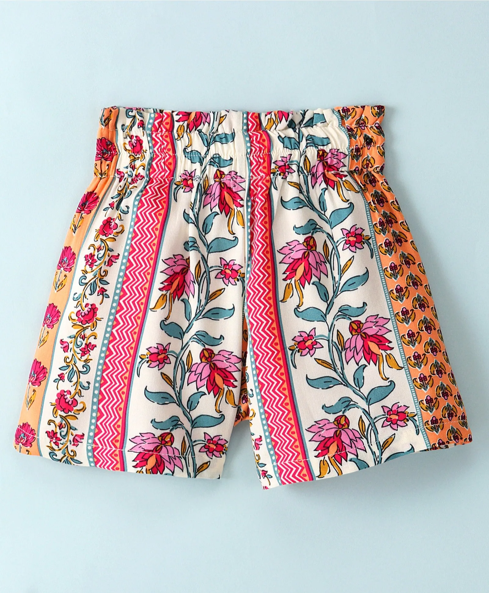 Floral Jacquard Printed Belted Shorts